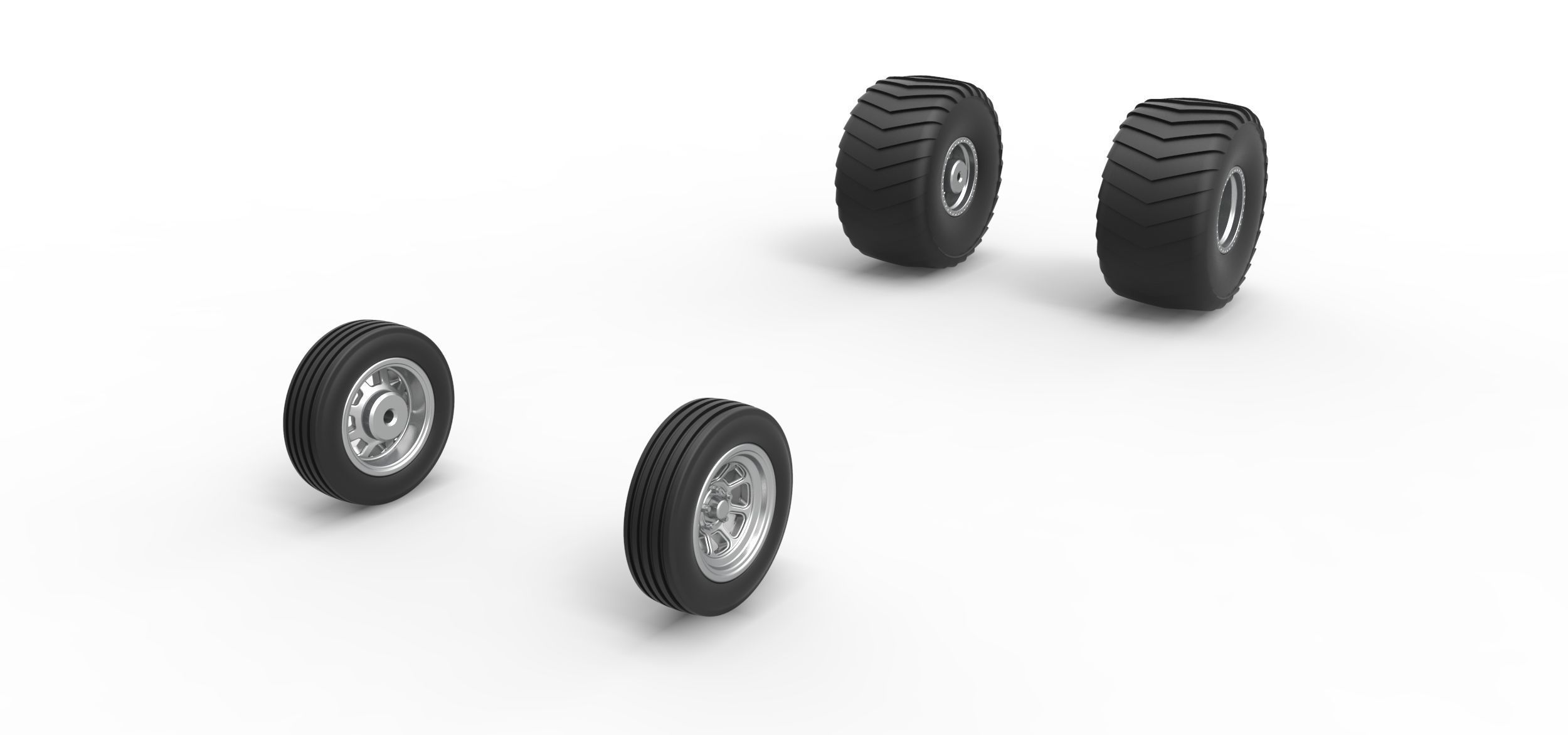 Wheel set of 2wd Pulling truck Scale 1 to 25 3D print model_1
