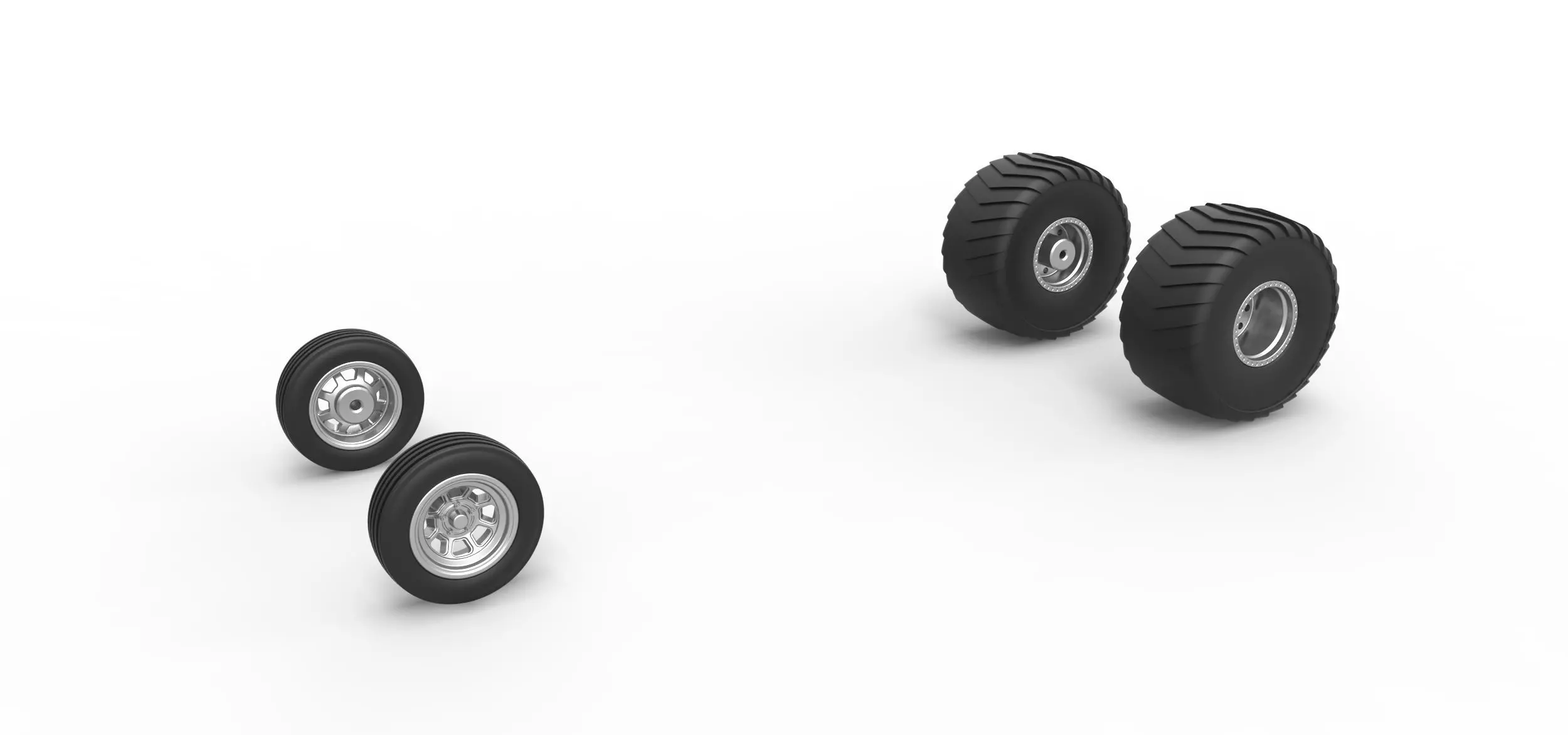 Wheel set of 2wd Pulling truck Scale 1 to 25 3D print model_0