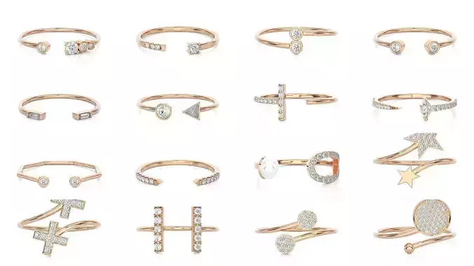 33 Free Size Light Minimalist Diamond Ring 3D Model Collection