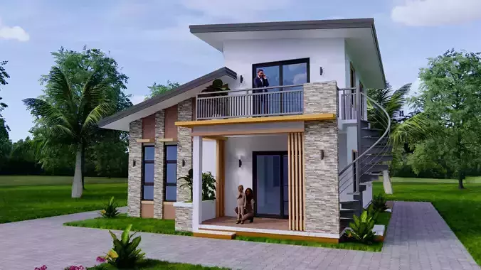 26x36-9x11 Metre House Plan 936 sqft 3D Model