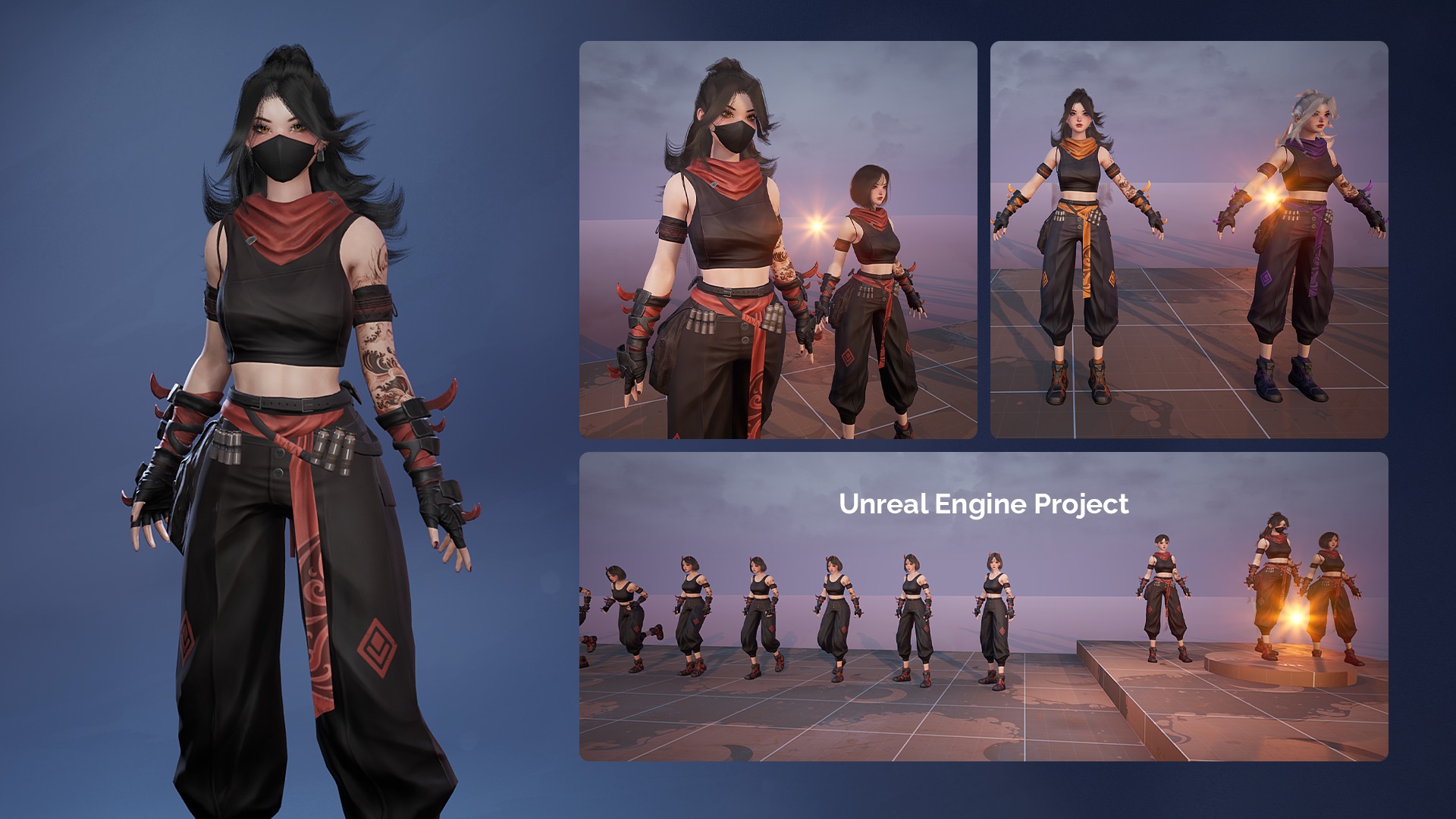 Cyberpunk Ninja Girl Vex - Game Ready Low-poly 3D model_18