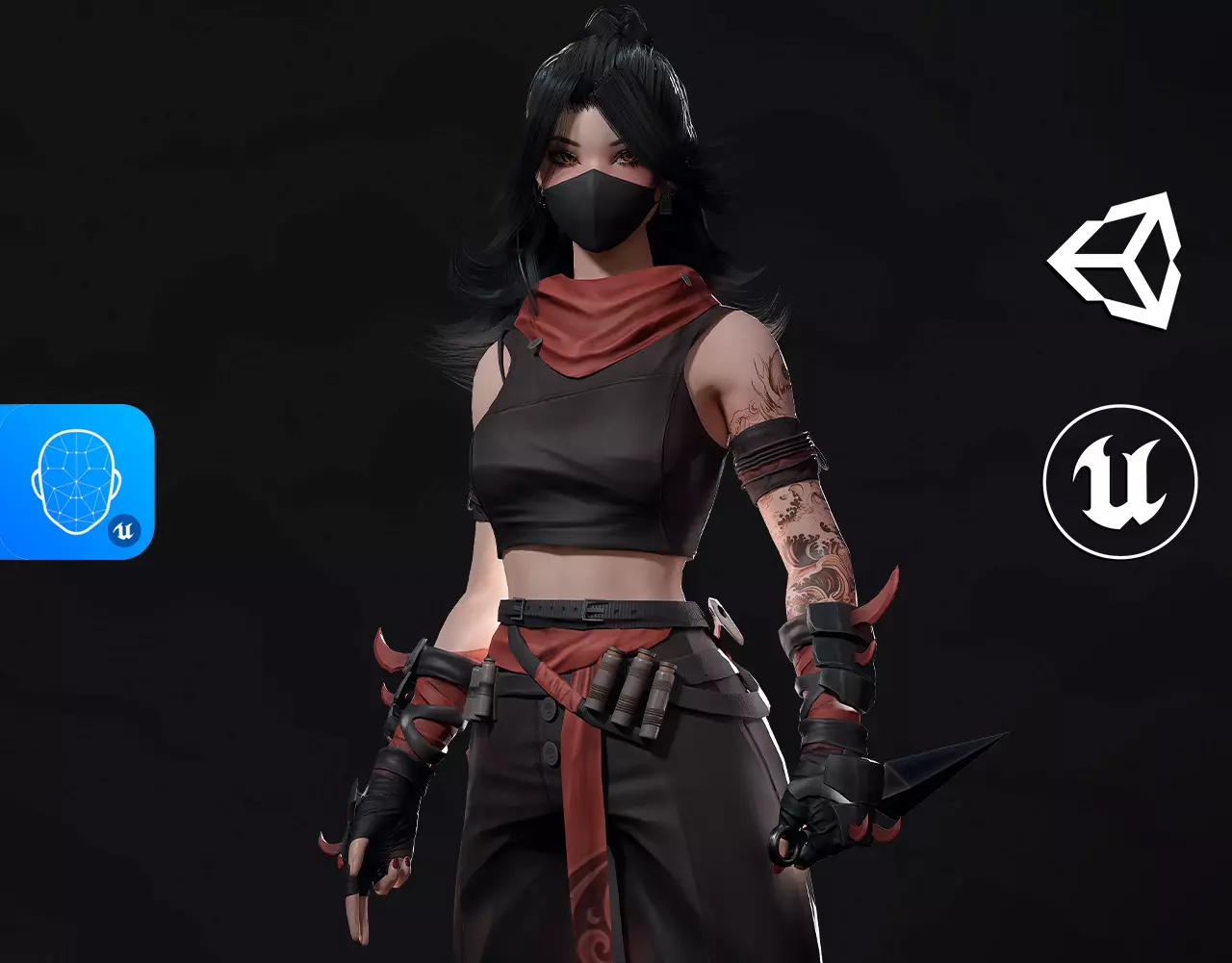 Cyberpunk Ninja Girl Vex - Game Ready Low-poly 3D model_0
