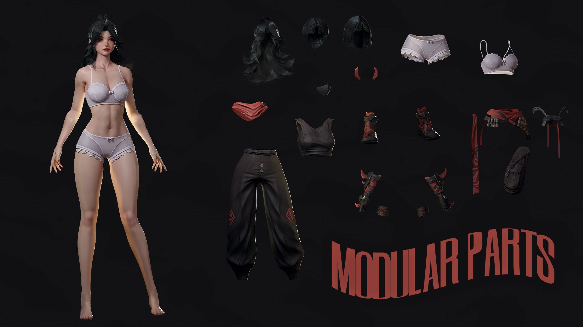 Cyberpunk Ninja Girl Vex - Game Ready Low-poly 3D model_8