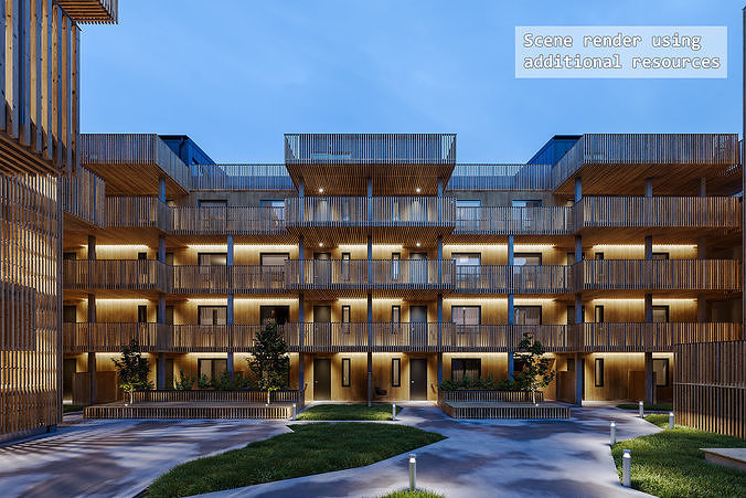 Residential apartment complex Qvillestaden inner yard 3D model 4