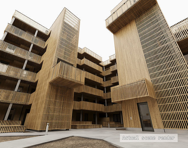 Residential apartment complex Qvillestaden inner yard 3D model 6