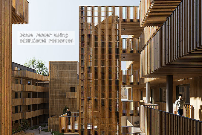 Residential apartment complex Qvillestaden inner yard 3D model 7