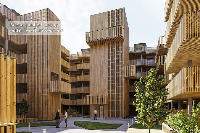 Residential apartment complex Qvillestaden inner yard 3D model 2