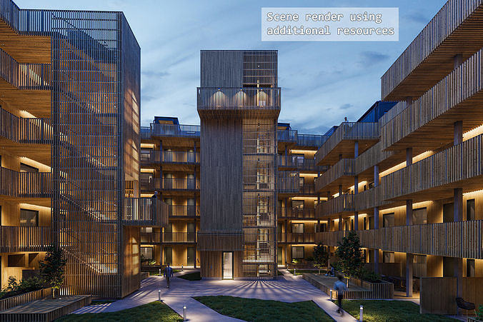 Residential apartment complex Qvillestaden inner yard 3D model 5