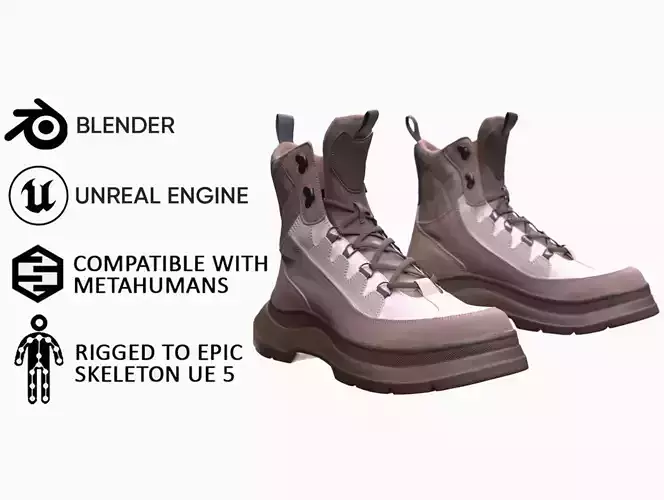 Boots 2 - All MH Bodies and UE5 Skeletons - Rigged Low-poly 3D model