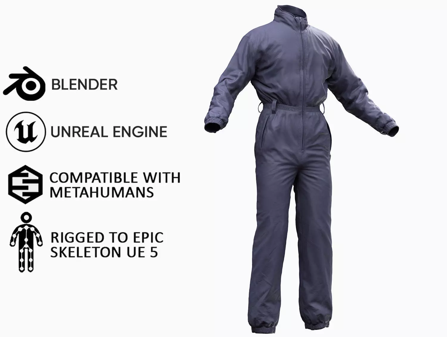 Jumpsuit 1 - All MH Bodies and UE5 Skeletons - Rigged Low-poly 3D model_0