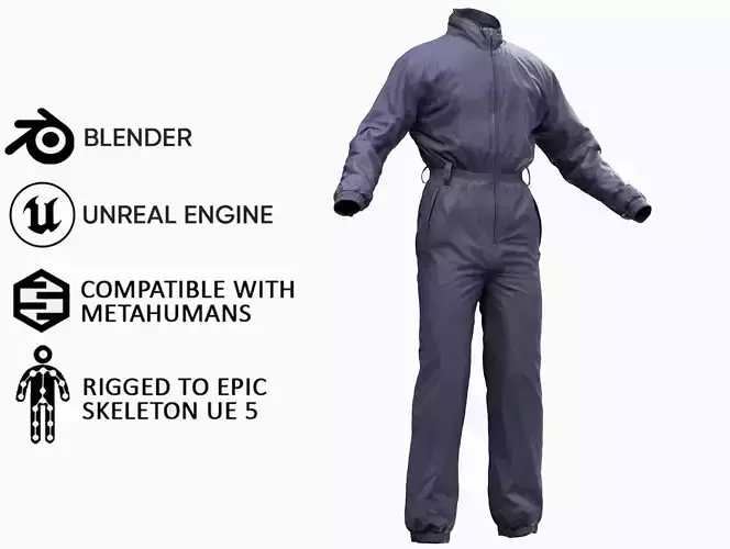 Jumpsuit 1 - All MH Bodies and UE5 Skeletons - Rigged Low-poly 3D model
