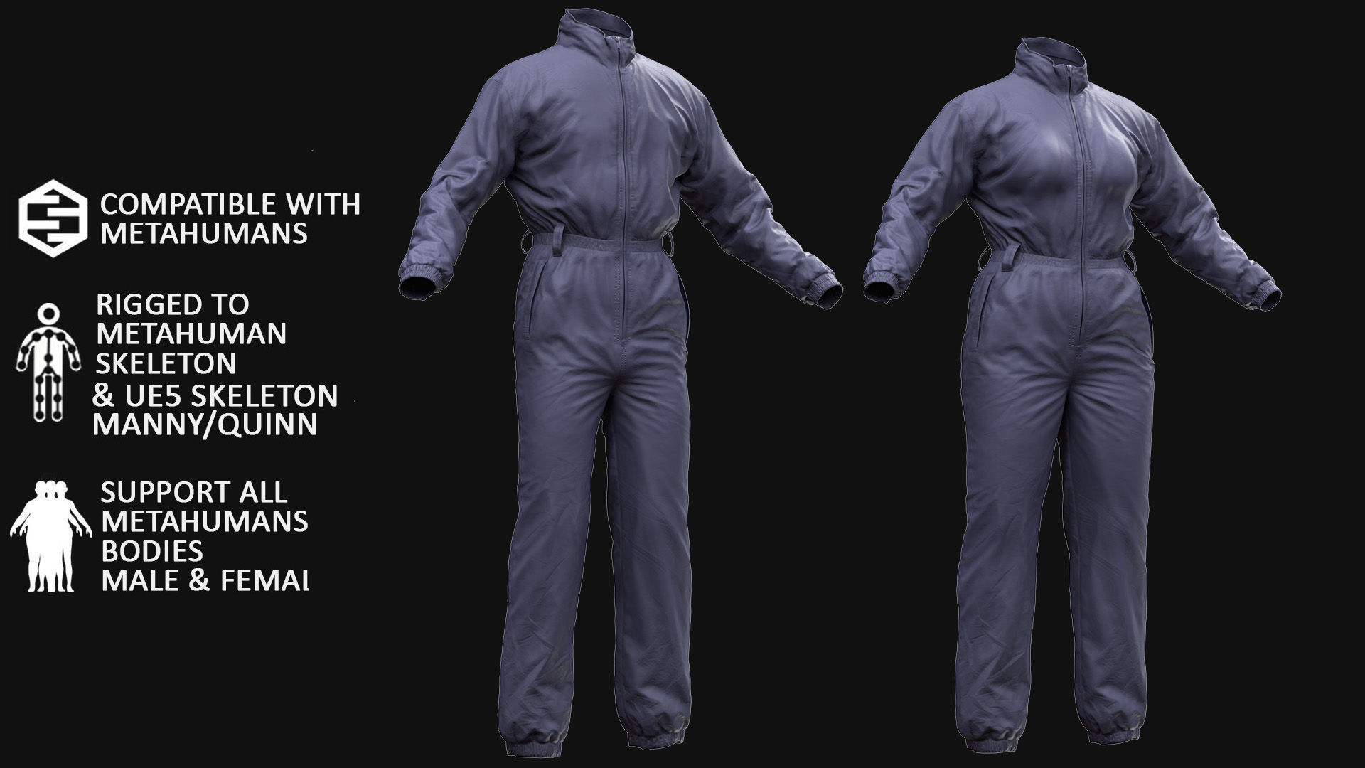Jumpsuit 1 - All MH Bodies and UE5 Skeletons - Rigged Low-poly 3D model_3