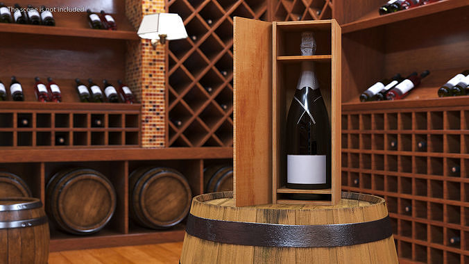 Luxurious Champagne in Wooden Box 3D model