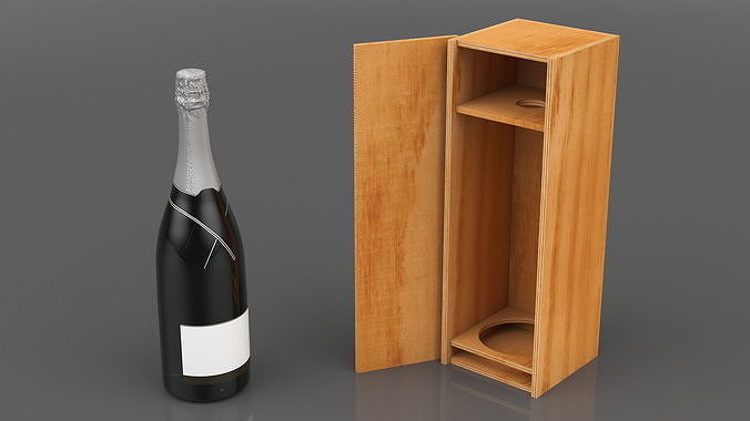 Luxurious Champagne in Wooden Box 3D model 7