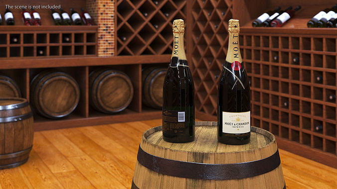 Champagne Moet in Wooden Box 3D model 3