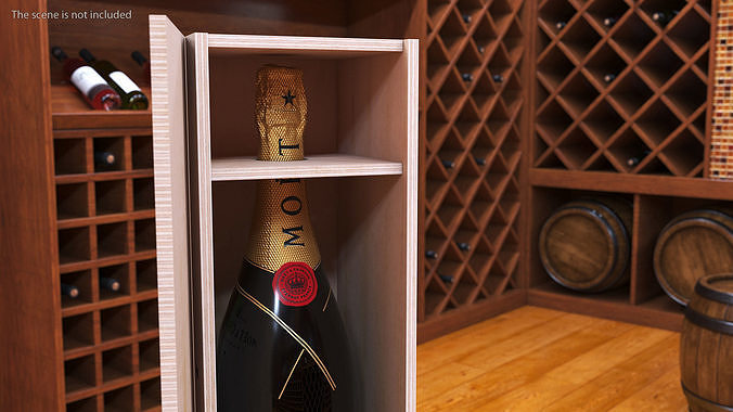 Champagne Moet in Wooden Box 3D model 2