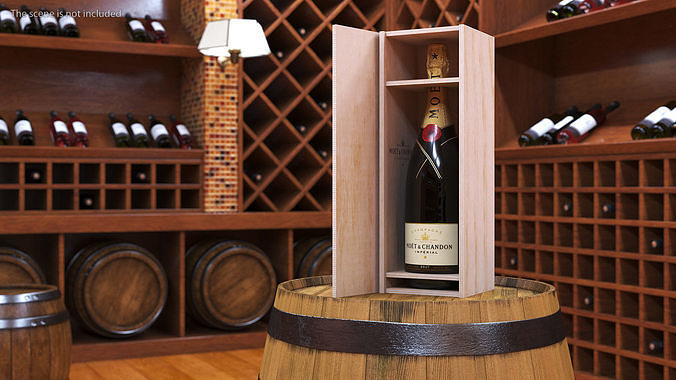 Champagne Moet in Wooden Box 3D model