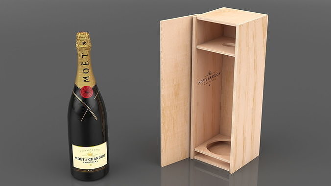 Champagne Moet in Wooden Box 3D model 7