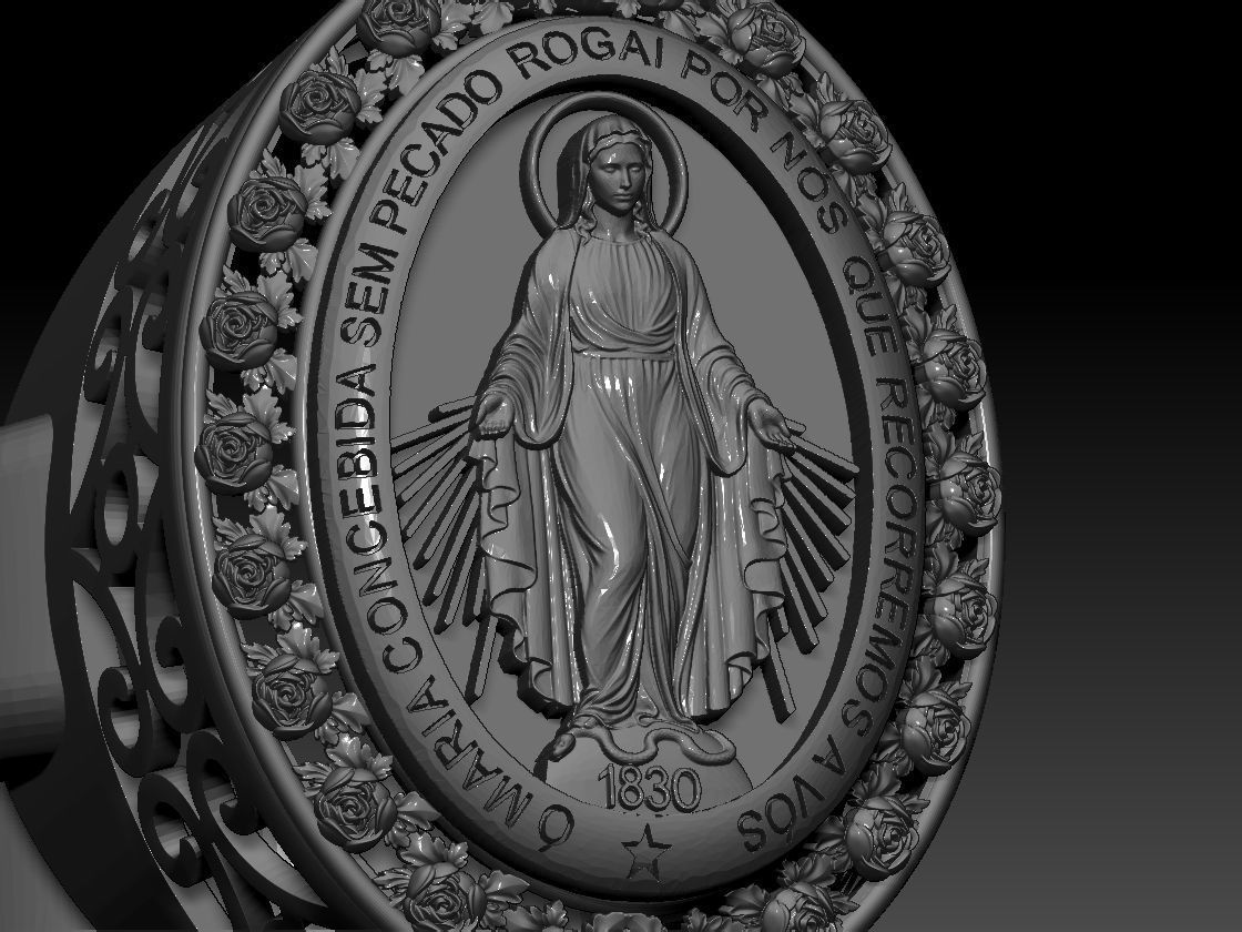 Virgin Mary Medallion Ring 3D print model 3D print model_4