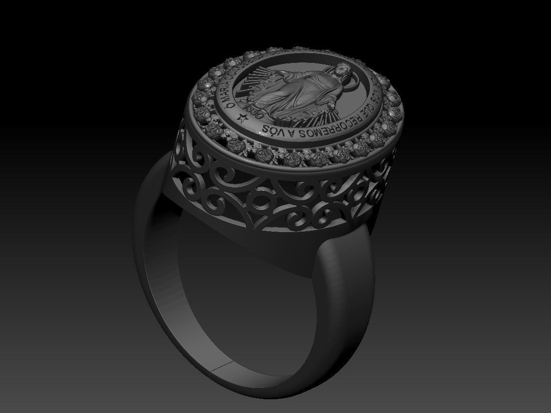 Virgin Mary Medallion Ring 3D print model 3D print model_5