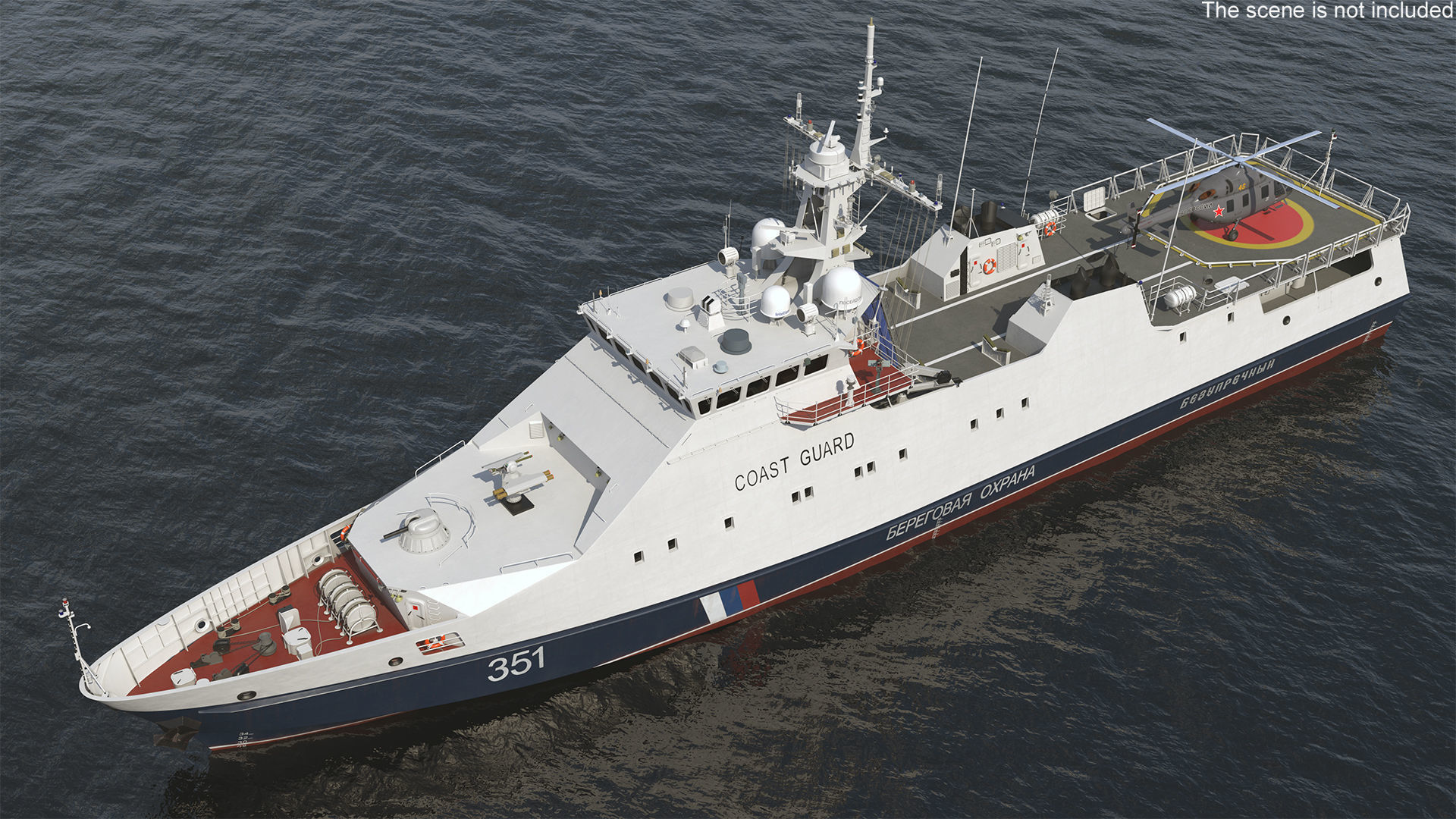 Russian Ship 22460 Okhotnik with Helicopter Rigged 3D model