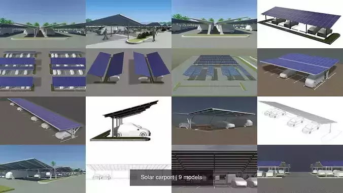 Solar carport set 01 3D Model Collection