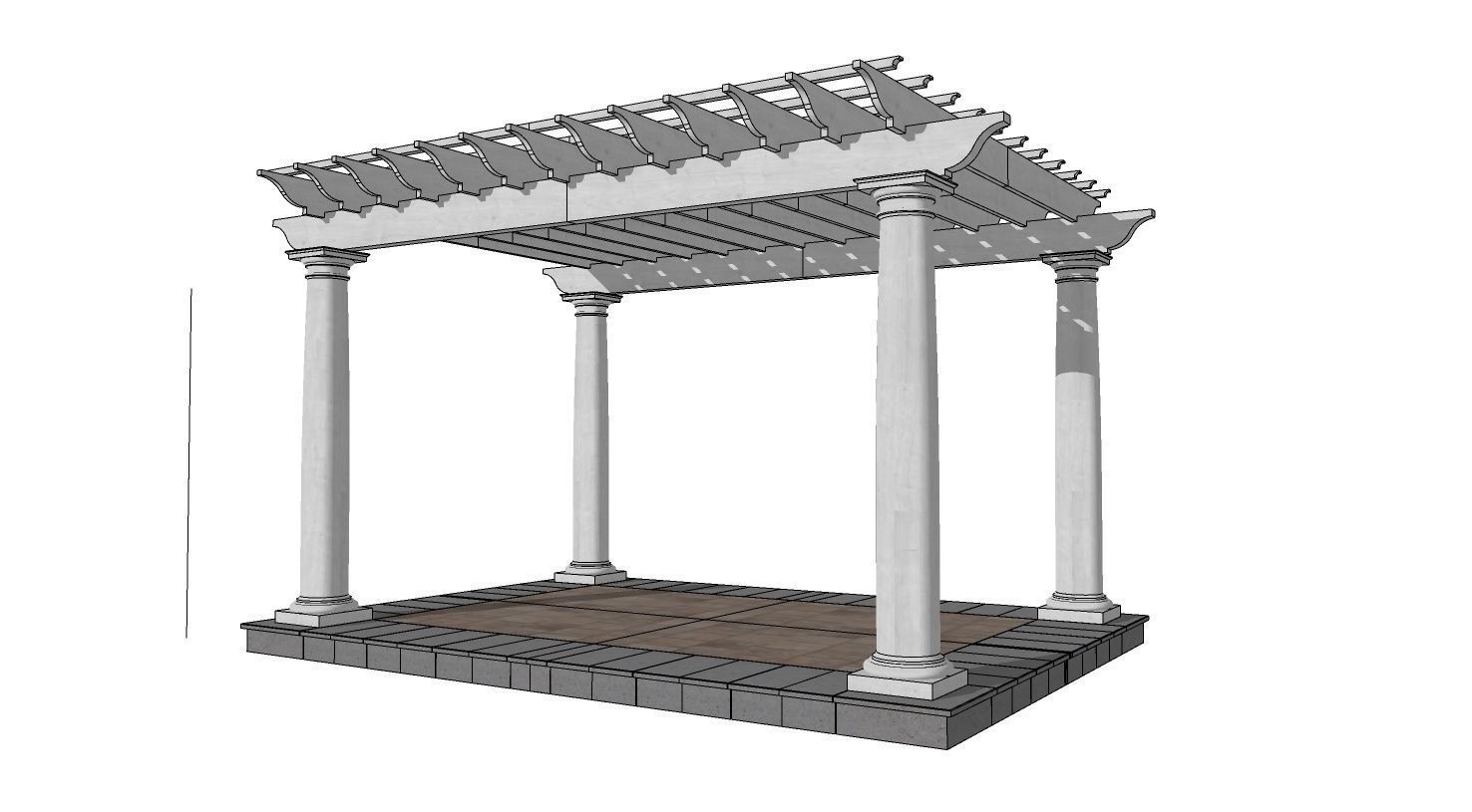 wooden pergola with classic columns gazebo 3D model_6