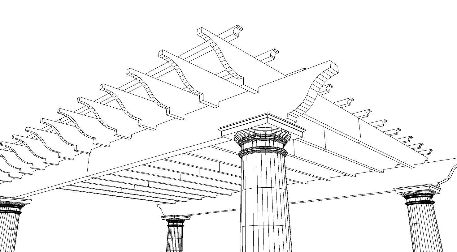 wooden pergola with classic columns gazebo 3D model_10