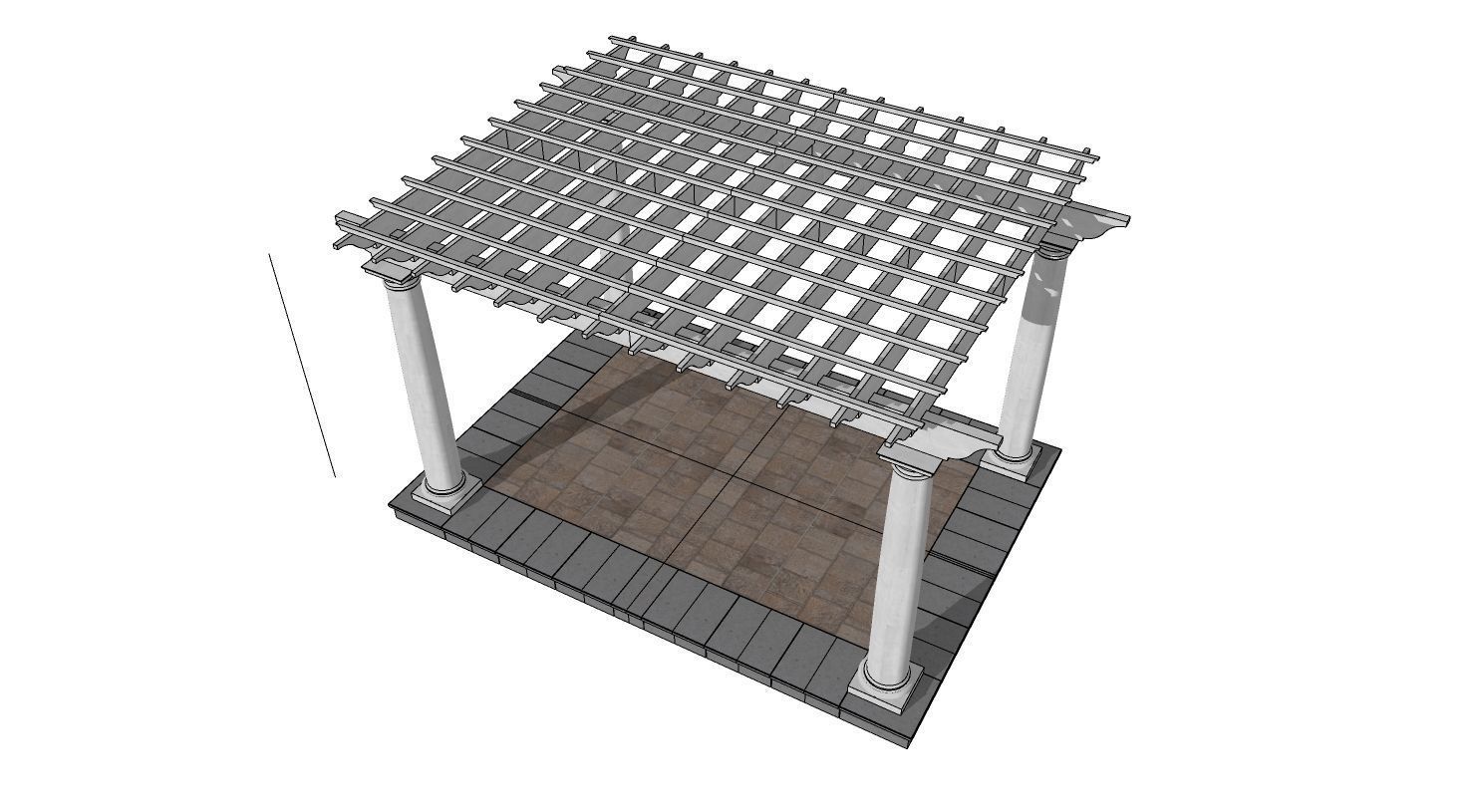 wooden pergola with classic columns gazebo 3D model_7