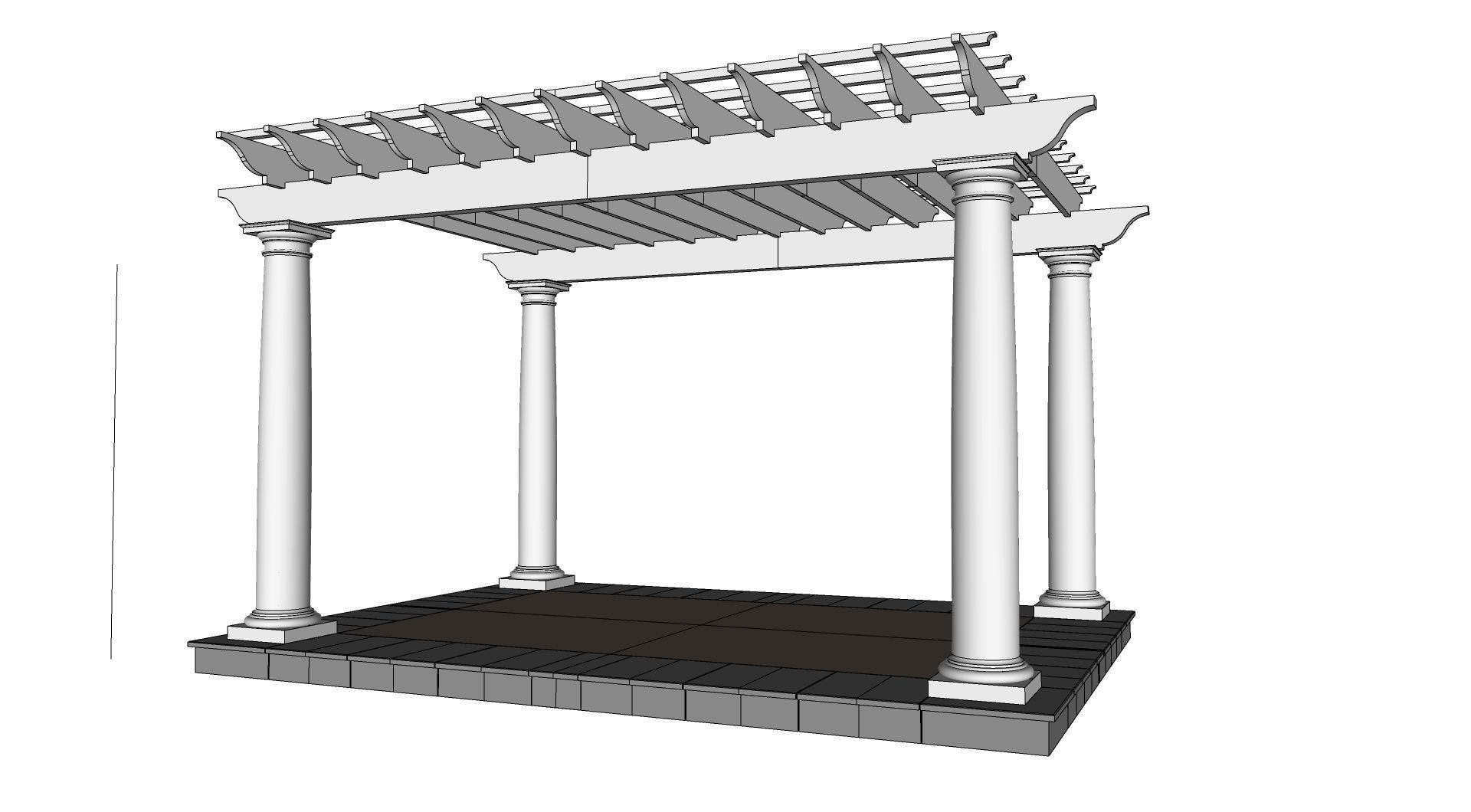 wooden pergola with classic columns gazebo 3D model_11