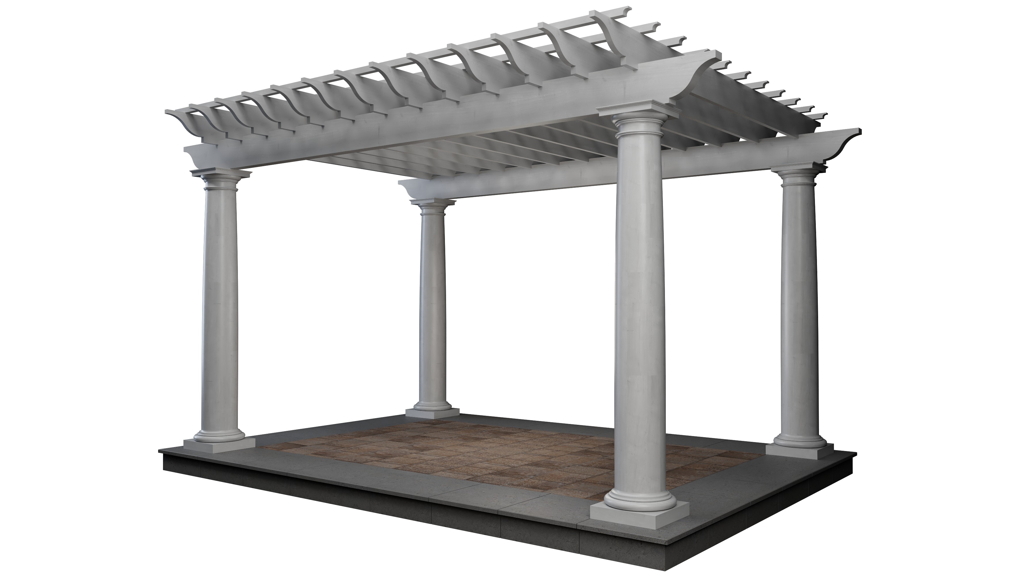 wooden pergola with classic columns gazebo 3D model_5