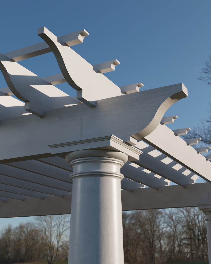 wooden pergola with classic columns gazebo 3D model_3