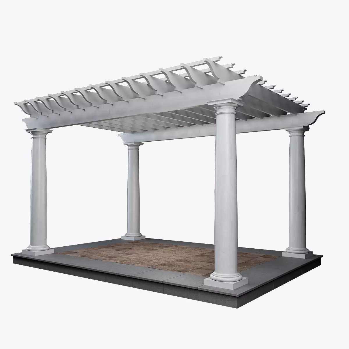 wooden pergola with classic columns gazebo 3D model_0