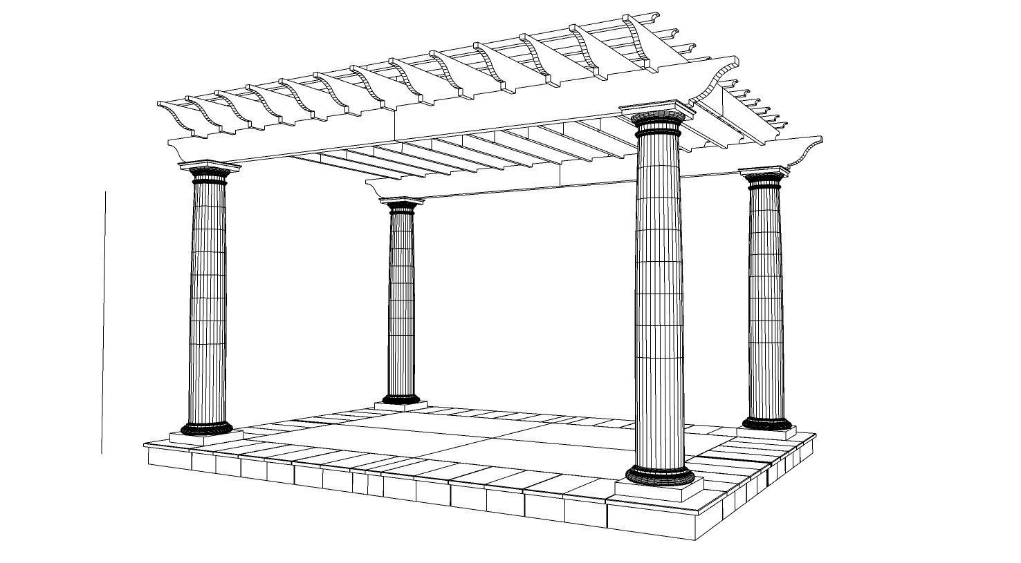 wooden pergola with classic columns gazebo 3D model_9