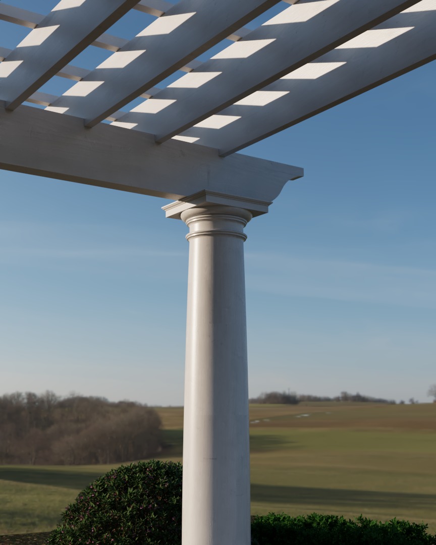 wooden pergola with classic columns gazebo 3D model_2