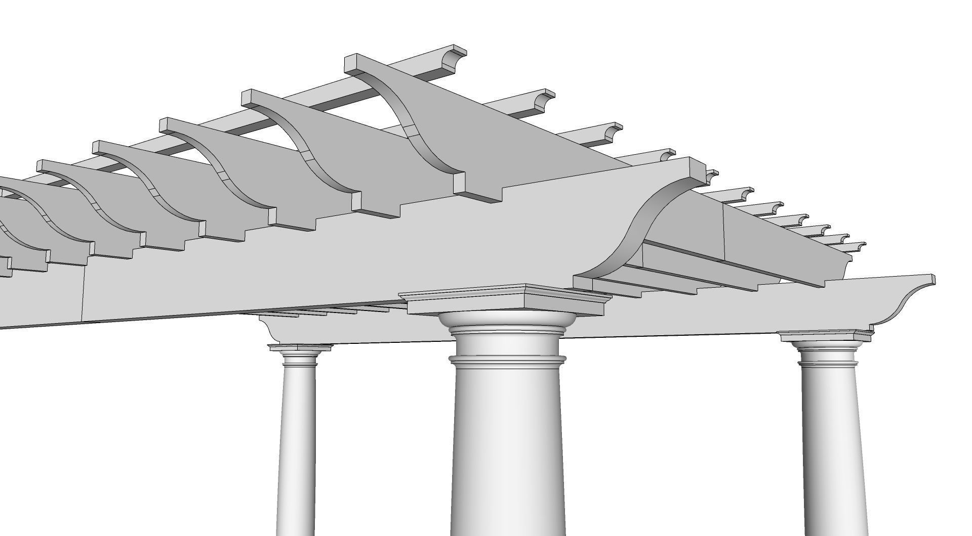 wooden pergola with classic columns gazebo 3D model_12