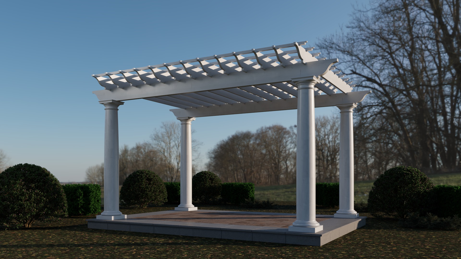 wooden pergola with classic columns gazebo 3D model_1
