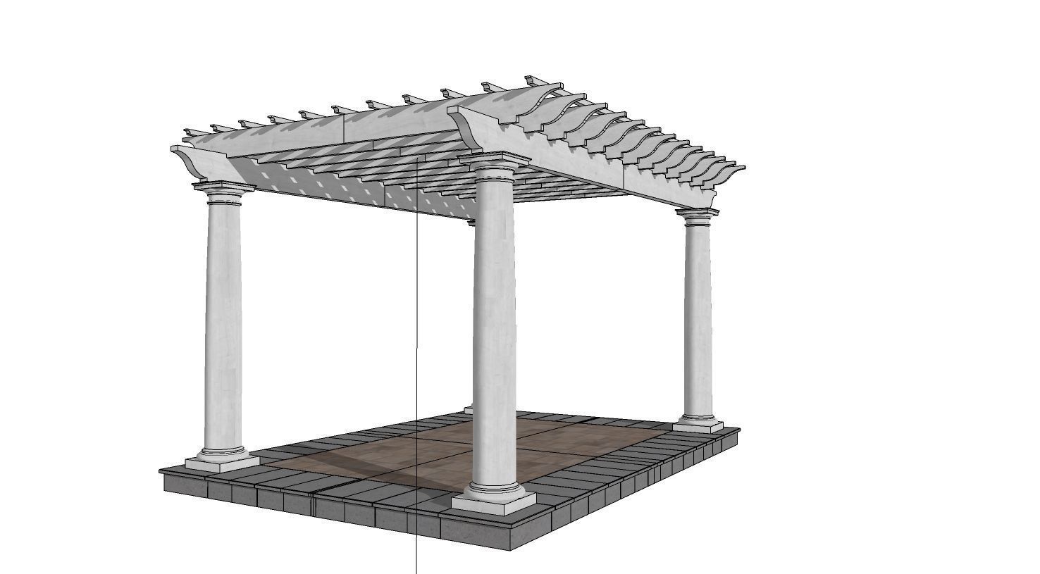 wooden pergola with classic columns gazebo 3D model_8
