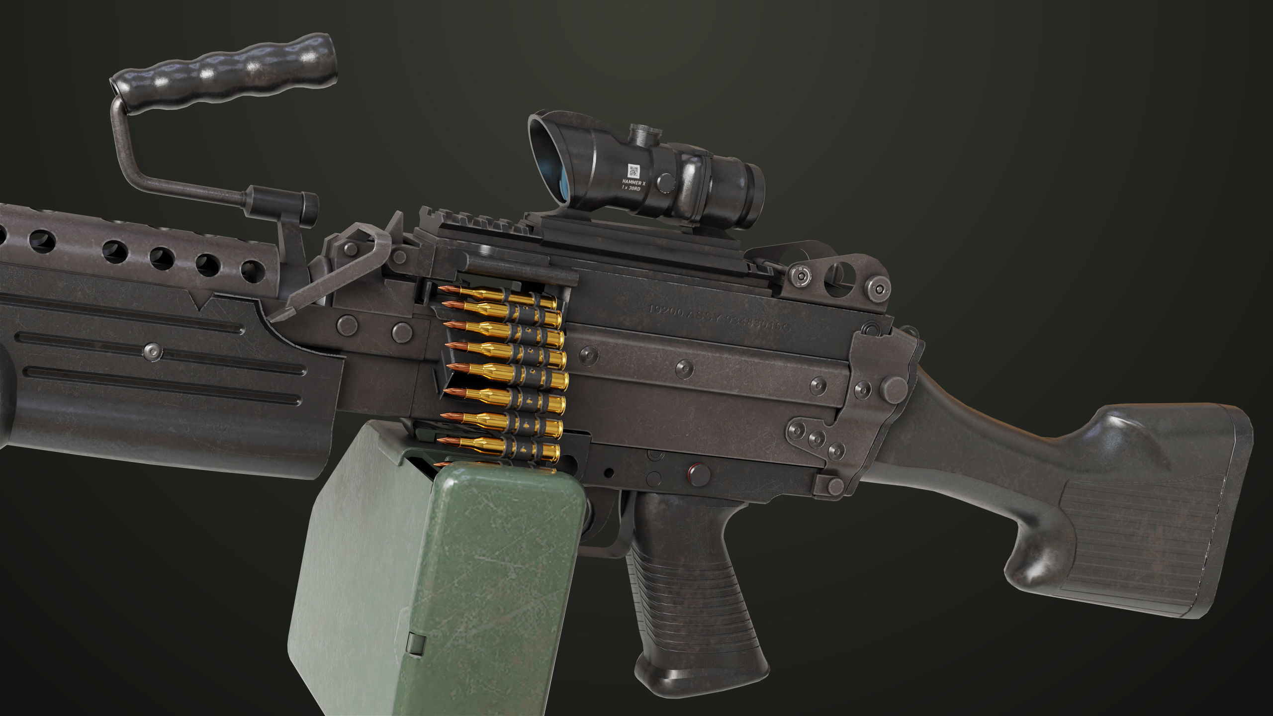 Machine Gun 12 All PBR Unity UE Textures Low-poly 3D model_8