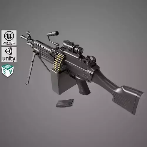 Machine Gun 12 All PBR Unity UE Textures Low-poly 3D model