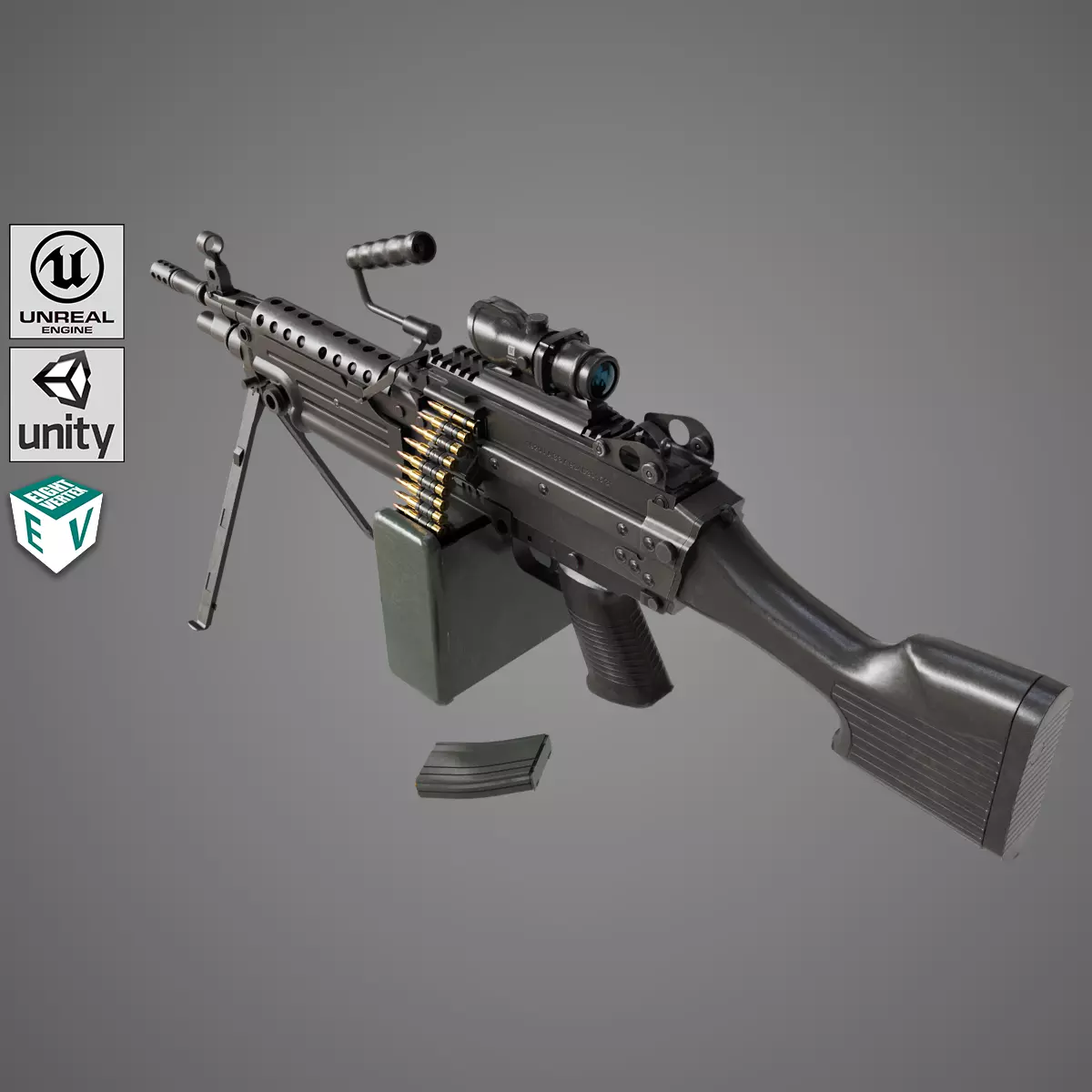 Machine Gun 12 All PBR Unity UE Textures Low-poly 3D model_0