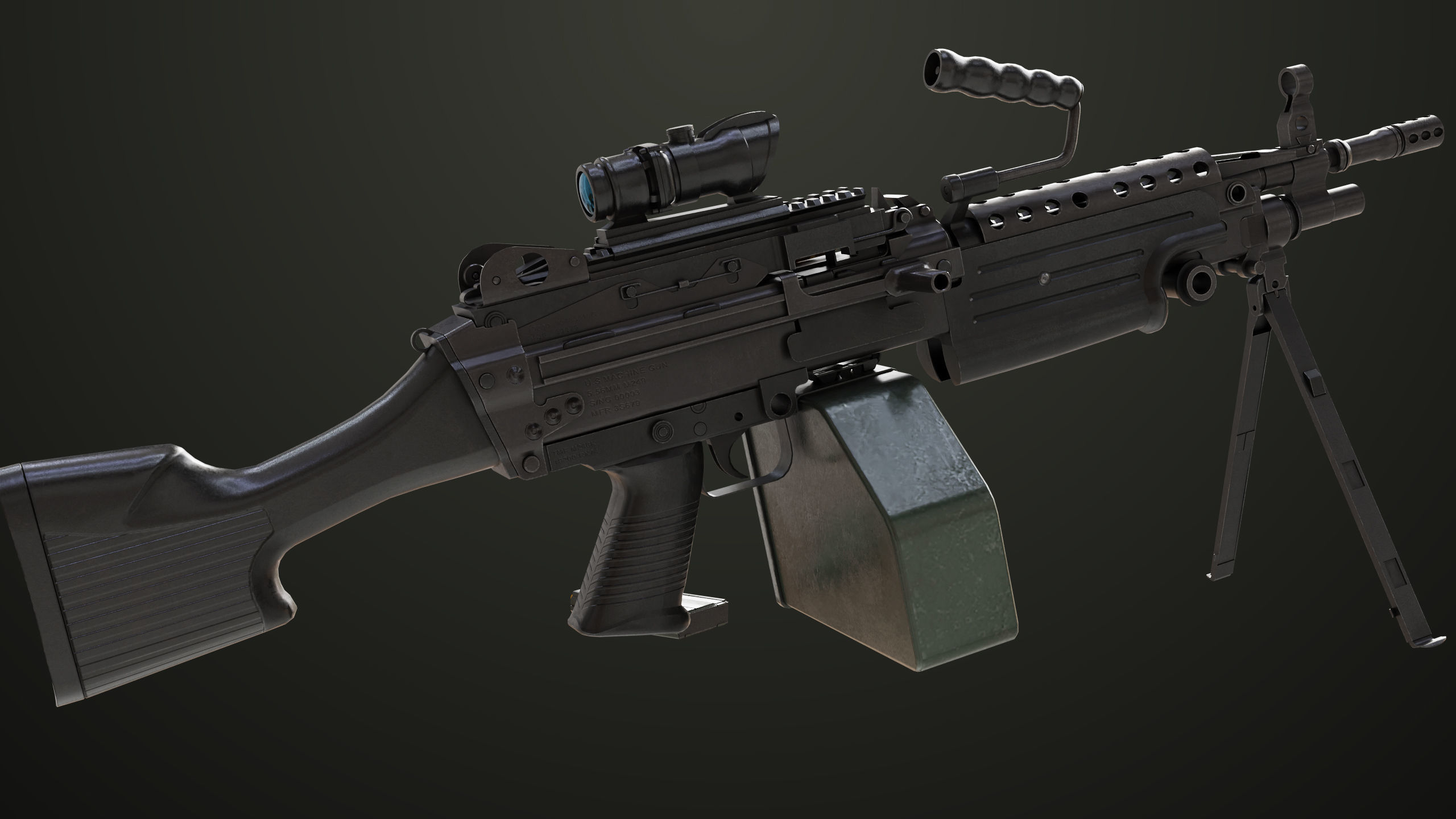 Machine Gun 12 All PBR Unity UE Textures Low-poly 3D model_11