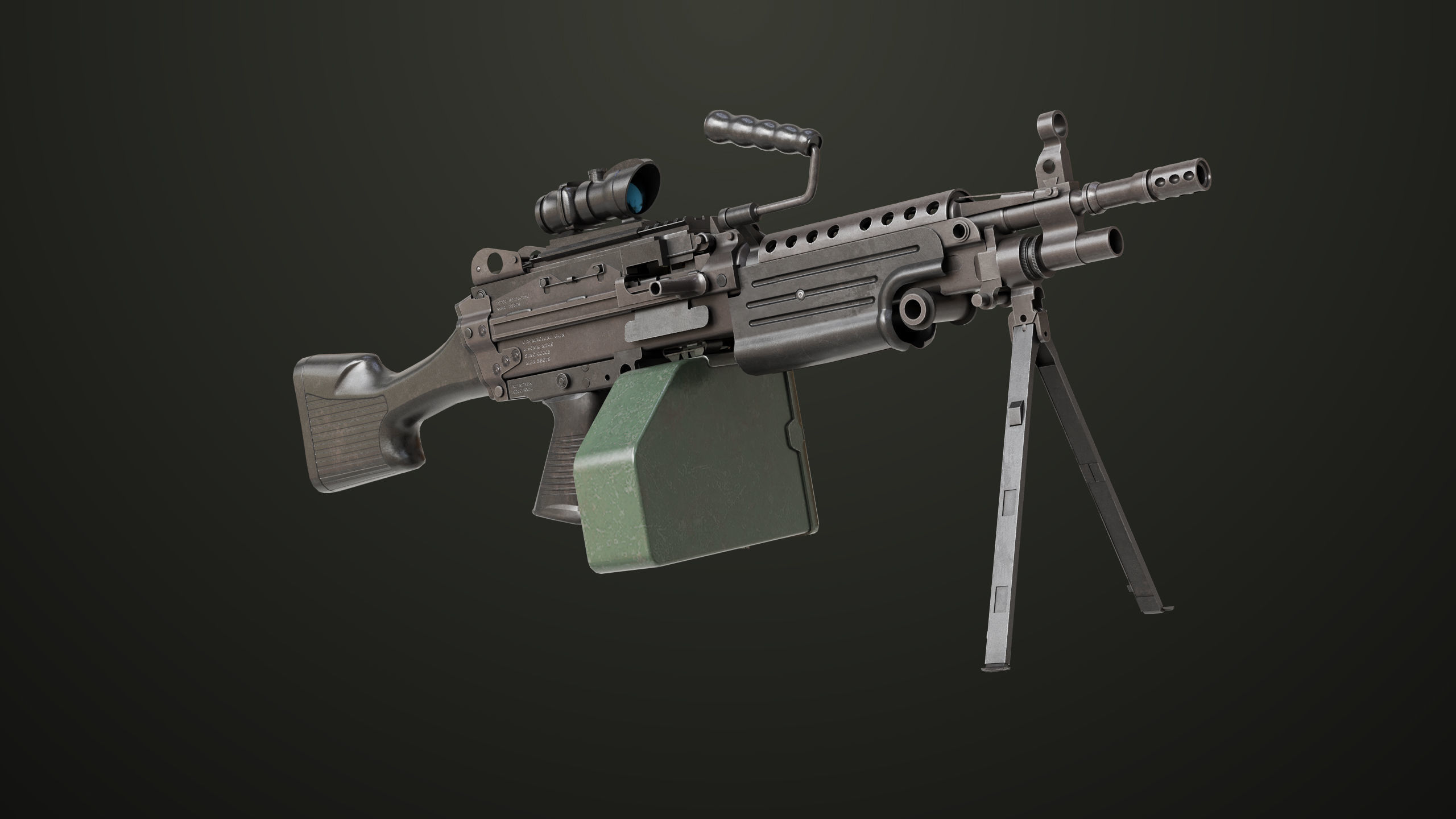 Machine Gun 12 All PBR Unity UE Textures Low-poly 3D model_3