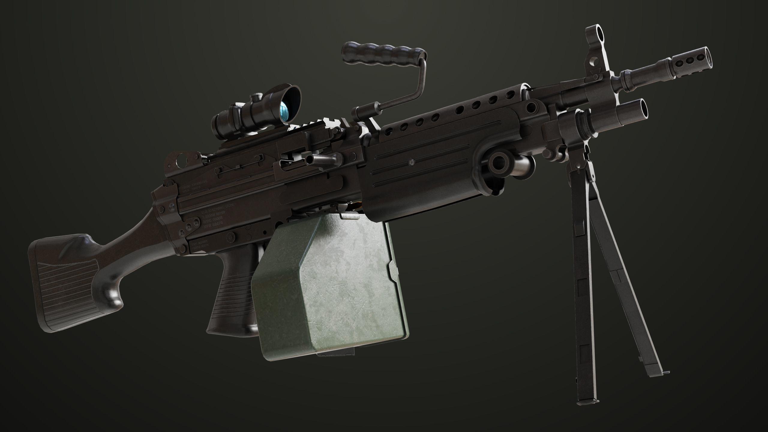 Machine Gun 12 All PBR Unity UE Textures Low-poly 3D model_13