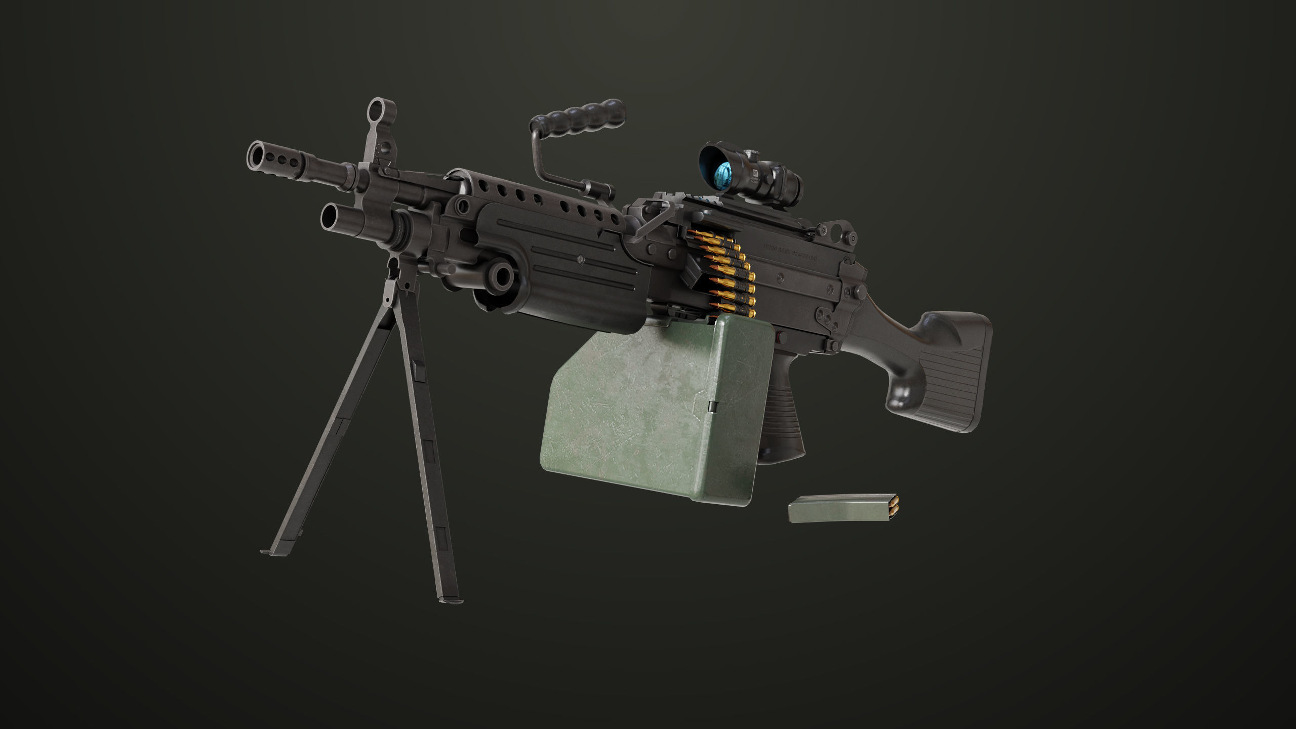 Machine Gun 12 All PBR Unity UE Textures Low-poly 3D model_2