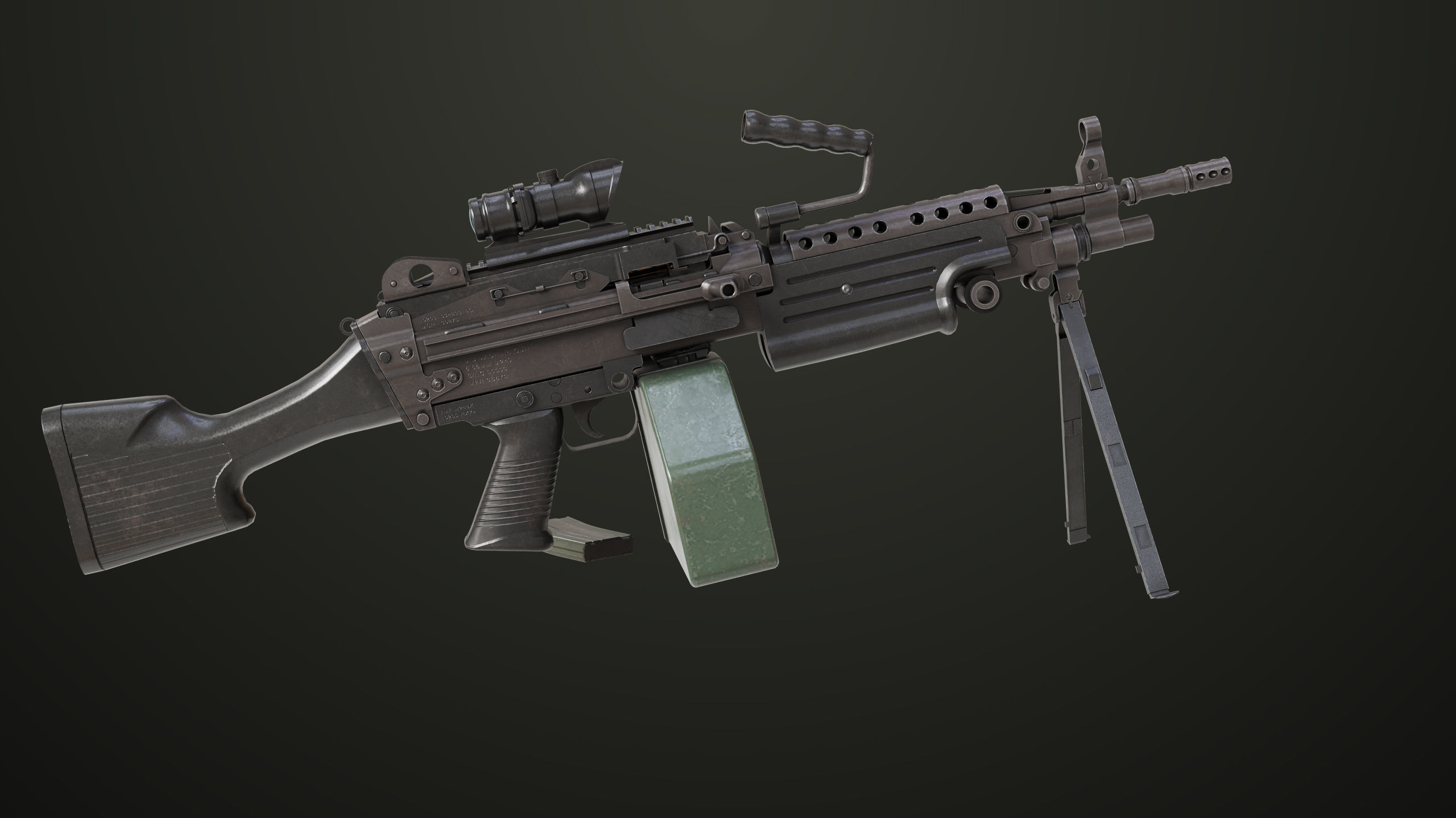 Machine Gun 12 All PBR Unity UE Textures Low-poly 3D model_5