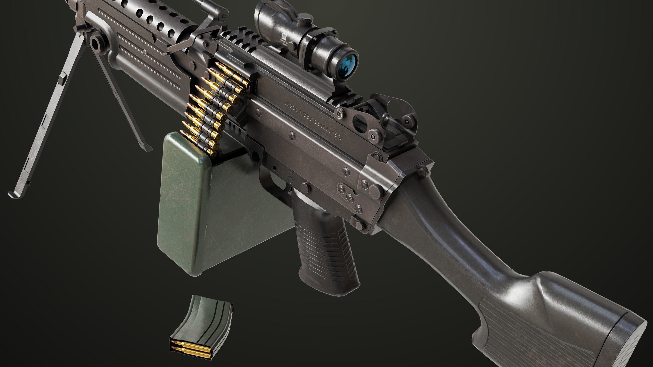 Machine Gun 12 All PBR Unity UE Textures Low-poly 3D model_12