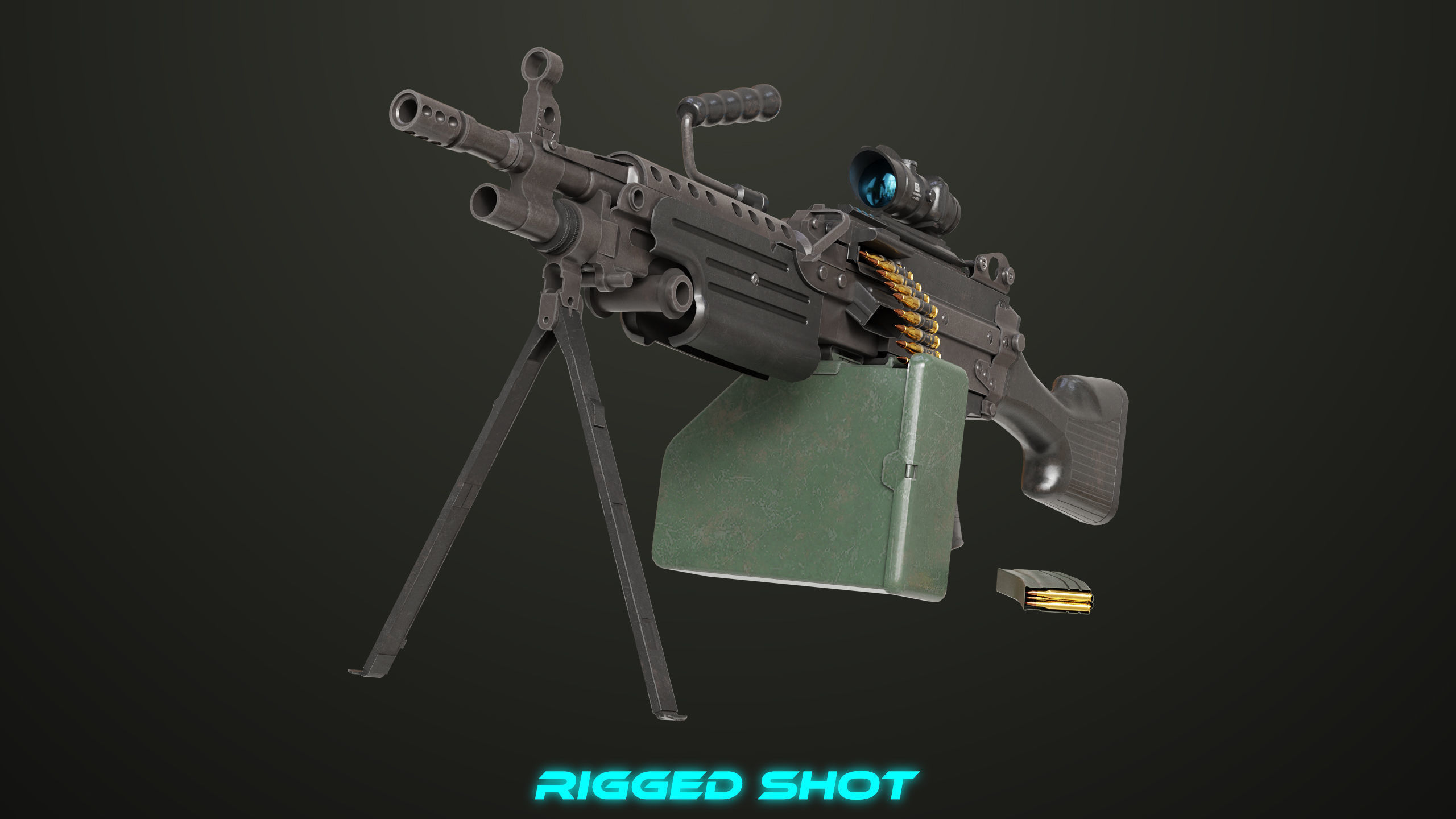 Machine Gun 12 All PBR Unity UE Textures Low-poly 3D model_16