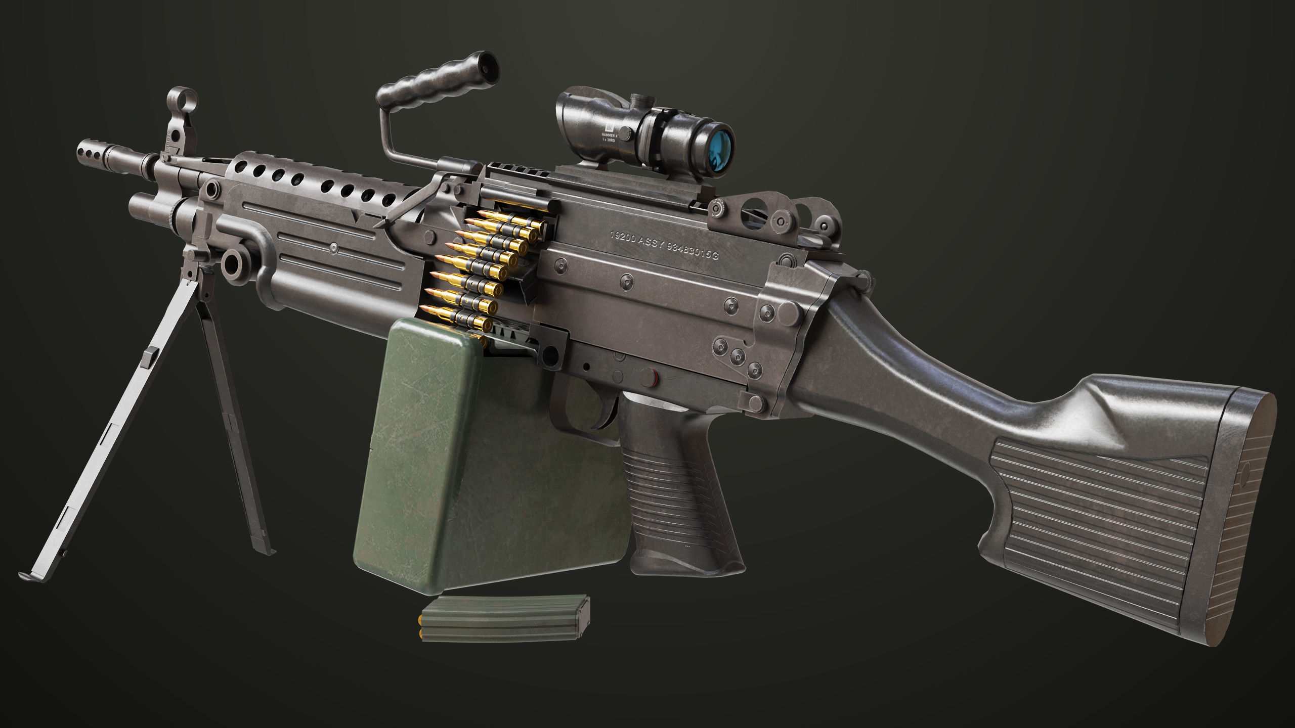 Machine Gun 12 All PBR Unity UE Textures Low-poly 3D model_25
