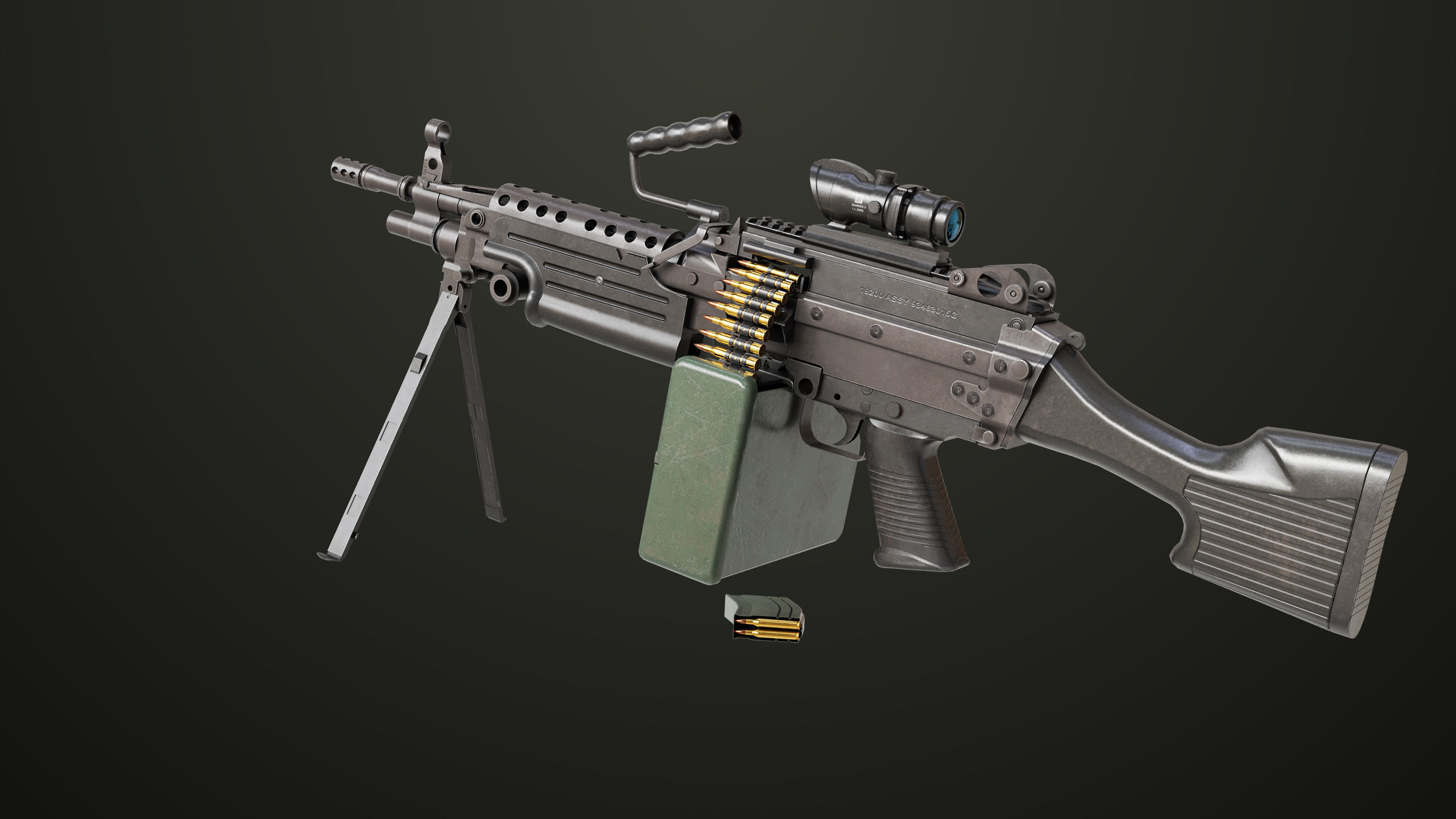 Machine Gun 12 All PBR Unity UE Textures Low-poly 3D model_7